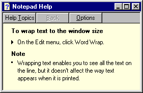 Notepad Help Window
